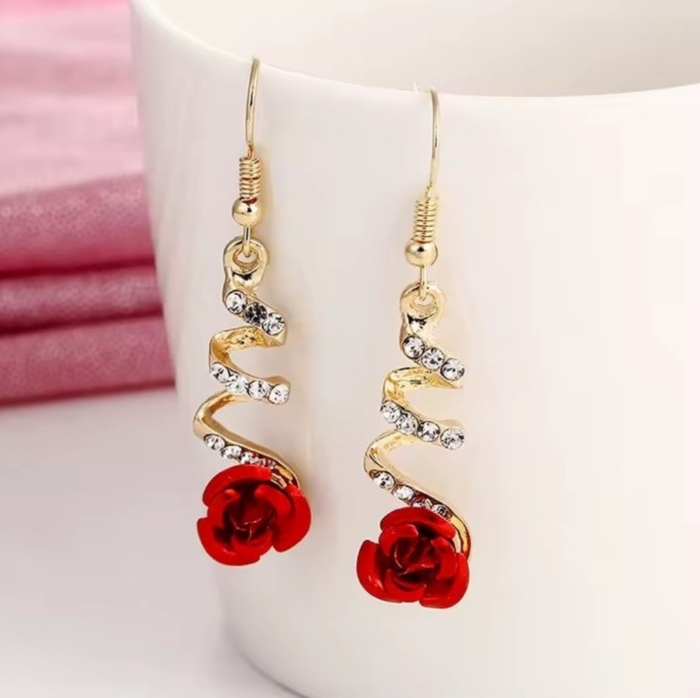 Rhinestone Earrings Women's Gold Rose Dangle Jewelry New f91‎